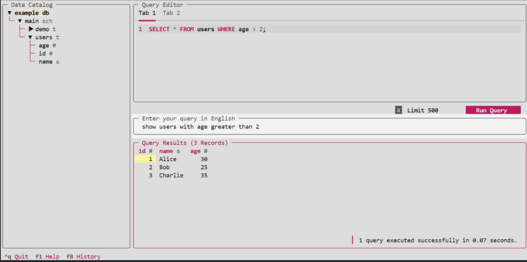 Dragonfruit NL-to-SQL TUI IDE